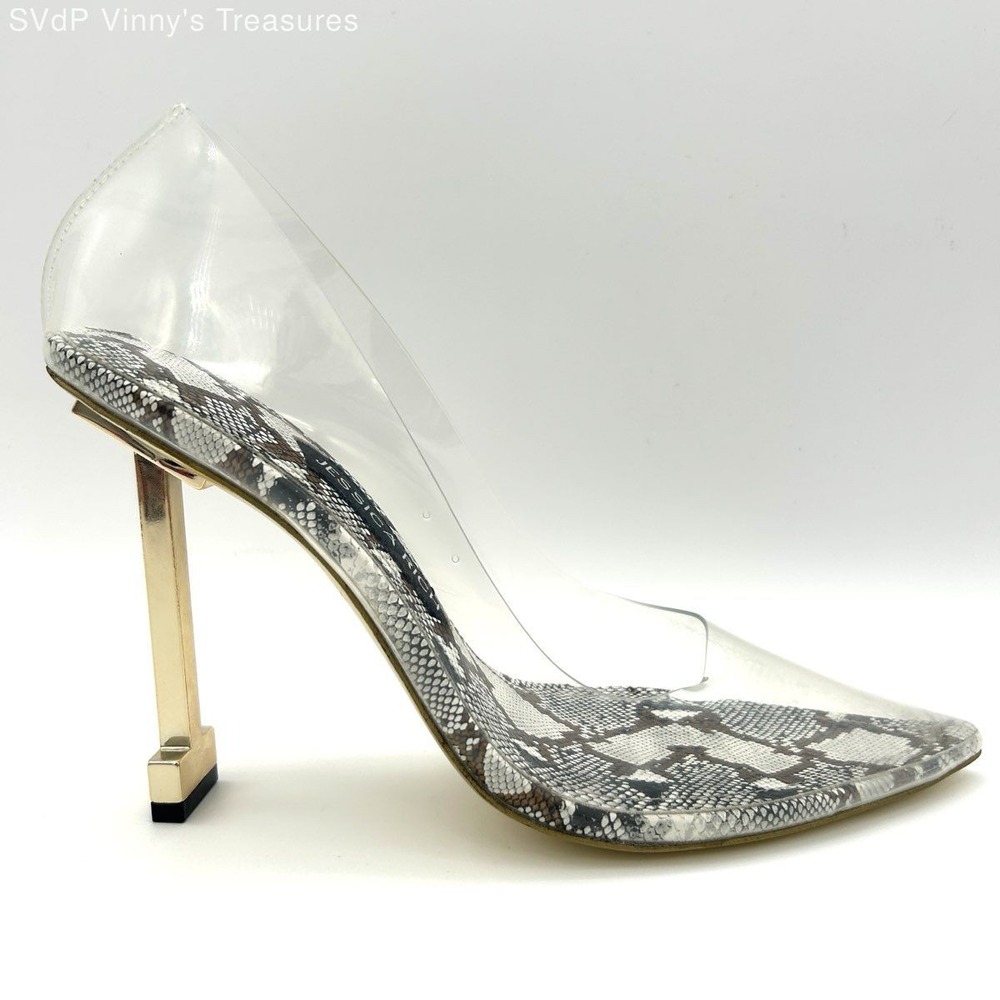 Jessica Rich Rich Pump Clear Snakeskin Gold Pointed Toe Stiletto Heels Size 38